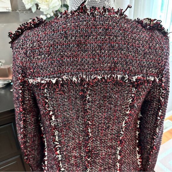 Zara Basic Tweed Longline Coat Jacket XS Black Red Fringe Bouclé - Picture 8 of 16